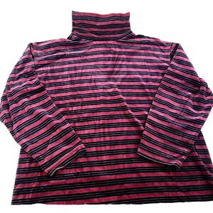 Vtg Amanda Smith Velour Turtleneck Womens L Striped Burgundy / Navy Classic Cozy
